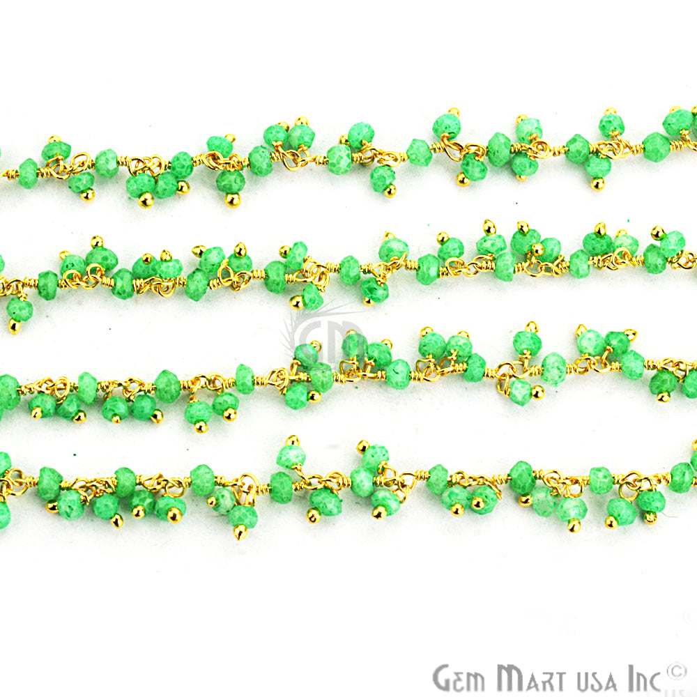 Green Chalcedony Faceted Beads Gold Wire Wrapped Cluster Dangle Rosary Chain - GemMartUSA (764168241199)