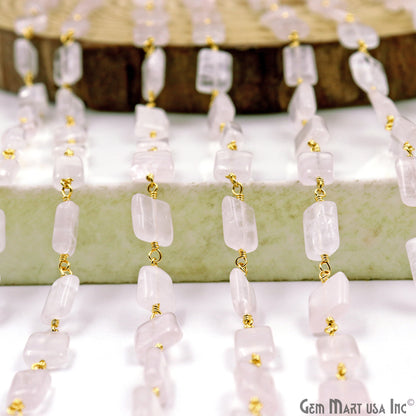 Rose Quartz 9x7mm Tumble Beads Gold Plated Rosary Chain