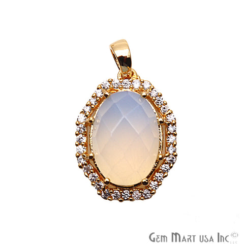 Chalcedony Pendants, Bracelets Charms, Cubic Zircon Pave Diamond, Oval Pendant (50121) - GemMartUSA