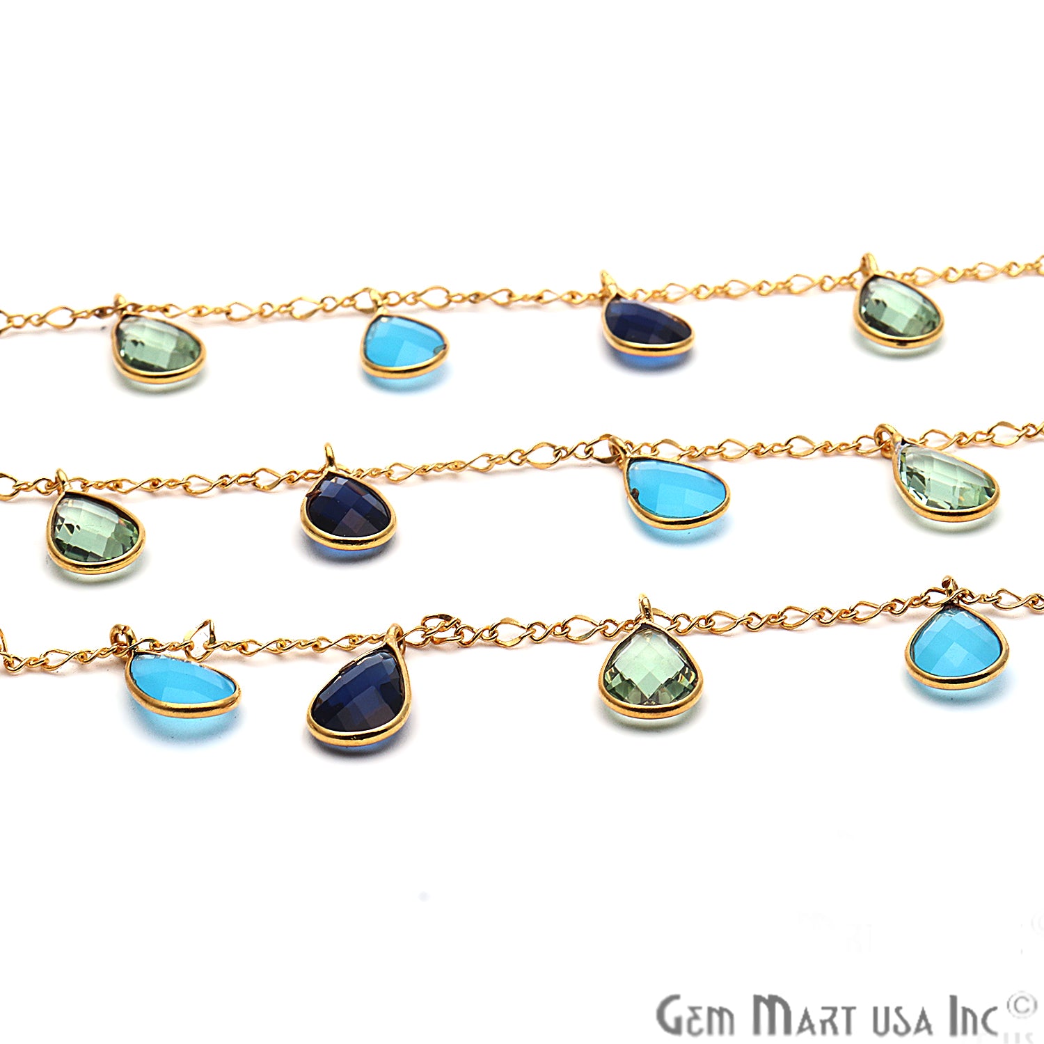 Multi Stone Pear Bezel Gold Plated Dangle Gemstone Rosary Chain - GemMartUSA