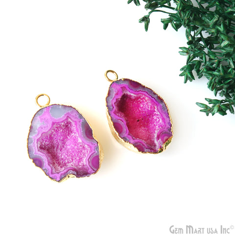 Geode Druzy 22x32mm Organic Gold Electroplated Single Bail Gemstone Earring Connector 1 Pair