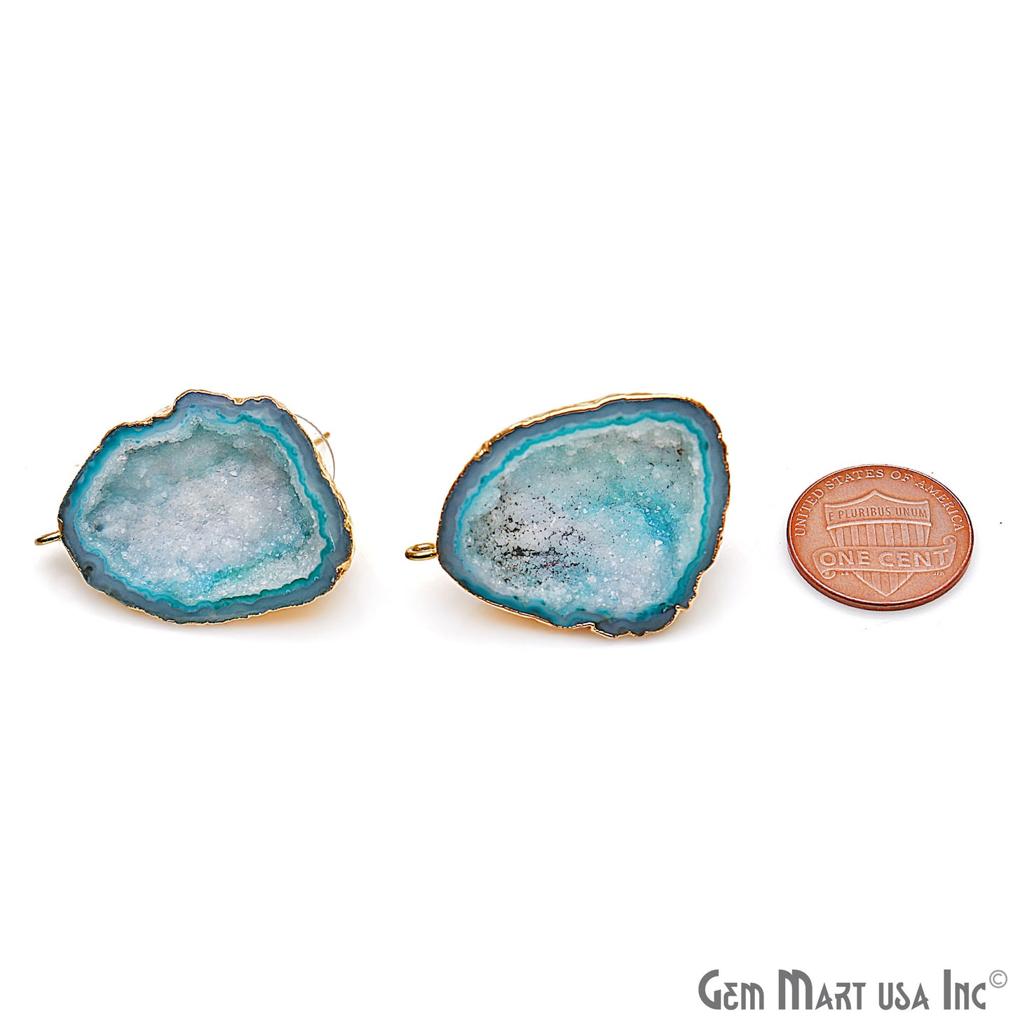 DIY Agate Slice Geode Druzy 25x35mm Gold Electroplated Loop Connector Studs Earrings - GemMartUSA