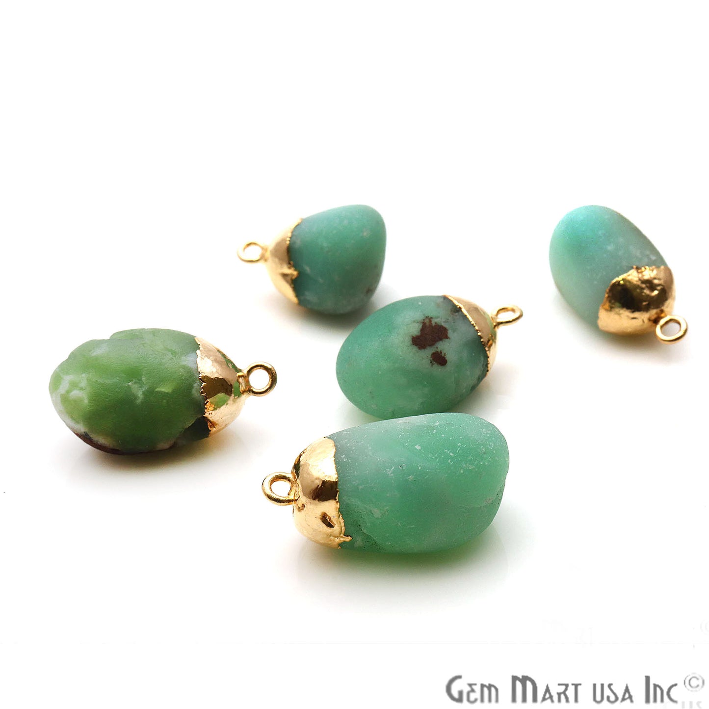 Rough Chrysoprase Matte Beads Organic 19x15mm Gold Electroplated Pendant Connector - GemMartUSA