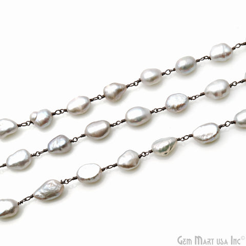 Gray Pearl Free Form Beads 10-15mm Oxidized Wire Wrapped Rosary Chain