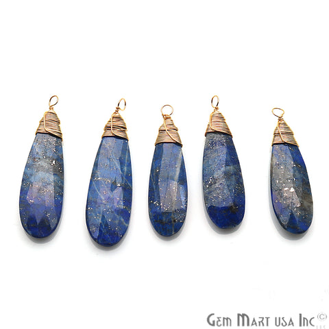 Lapis Lazuli 41x10mm Pear Shaped Gold Wire Wrapped Connector Pendant - GemMartUSA