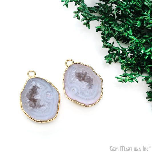 Geode Druzy 33x24mm Organic Gold Electroplated Single Bail Gemstone Earring Connector 1 Pair