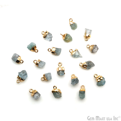 Rough Aquamarine Gemstone 10x5mm Organic Gold Edged Single Bail Connector