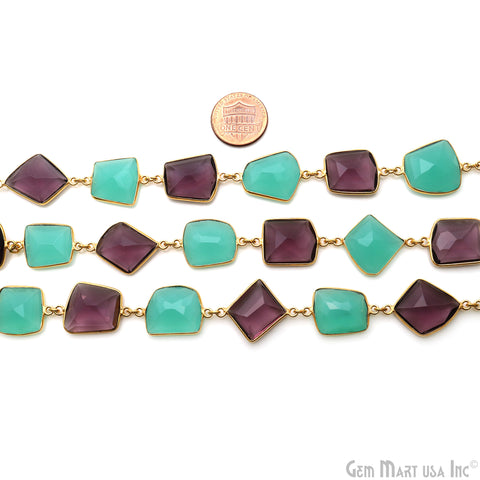 Aqua Chalcedony & Amethyst 10-15mm Faceted Free Form Connector Chain