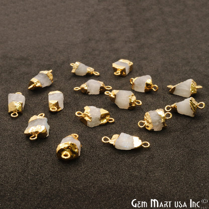 Rough Rainbow Moonstone Organic 19x10mm Gold Electroplated Pendant Connector - GemMartUSA