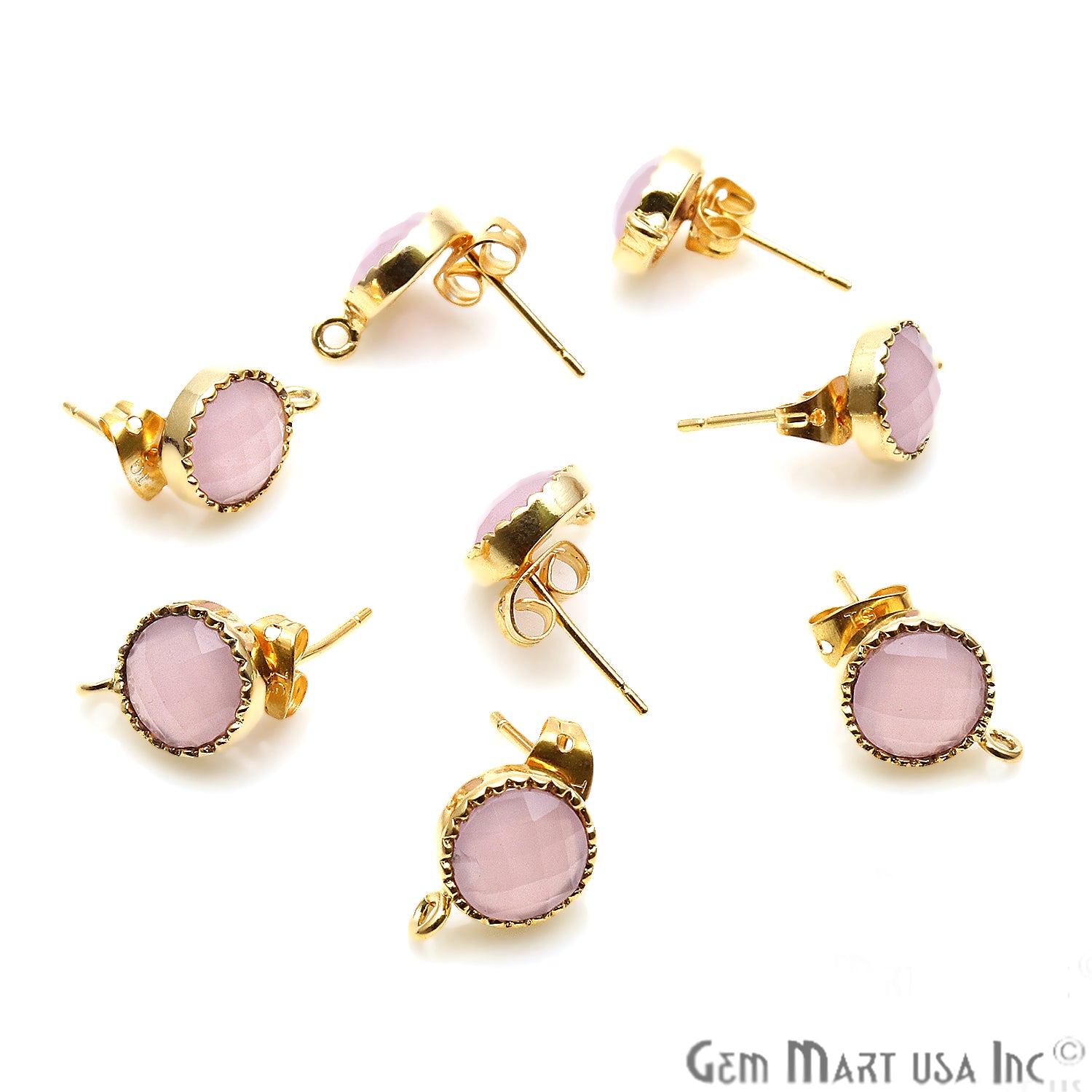 DIY Round 13x9mm Gold Bail Gemstone stud Earring (Pick Your Gemstone) - GemMartUSA