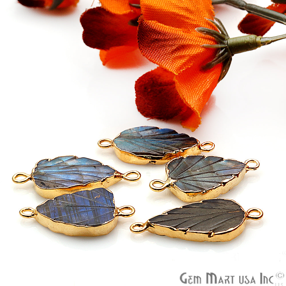 Flashy Labradorite Gemstone 27x12mm Pear Double Bail Gold Edged Connector - GemMartUSA