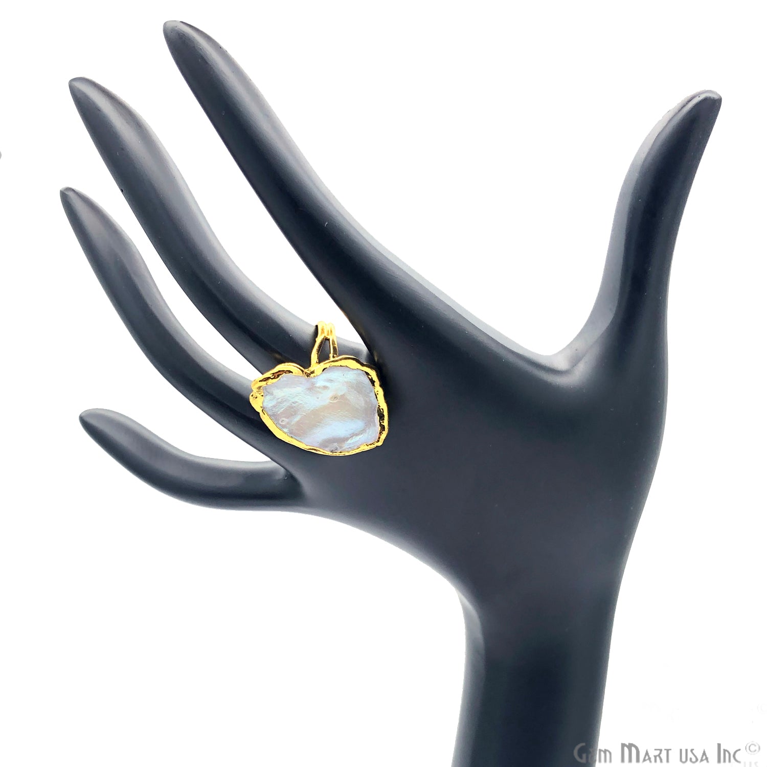 Natural Pearl Gemstone Gold edge Adjustable Ring - GemMartUSA