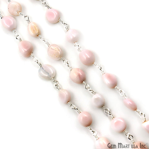 Pink Opal Tumble Beads 8x5mm Silver Plated Gemstone Rosary Chain