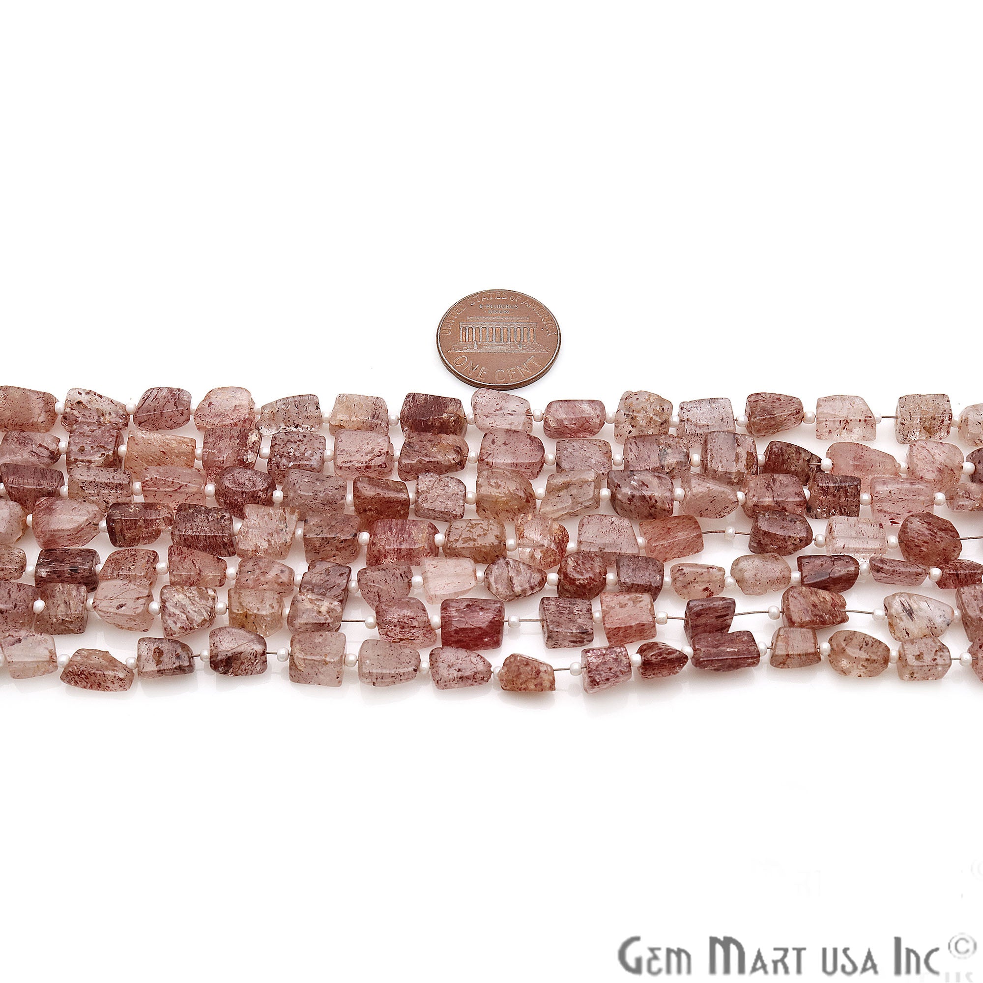 Strawberry Quartz Free Form 9x7mm Tumble Beads Gemstone Strands - GemMartUSA