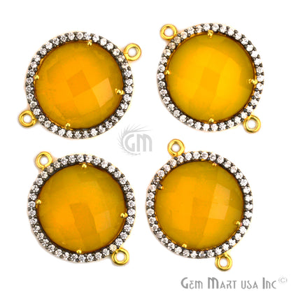 Cubic Zircon Pave 16mm Round Double Bail Gemstone Connector (Pick Your Gemstone) - GemMartUSA