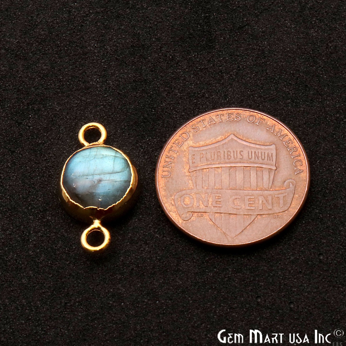 Labradorite Cabochon 17x10mm Round Gold Electroplated Double Bail Gemstone Connector - GemMartUSA