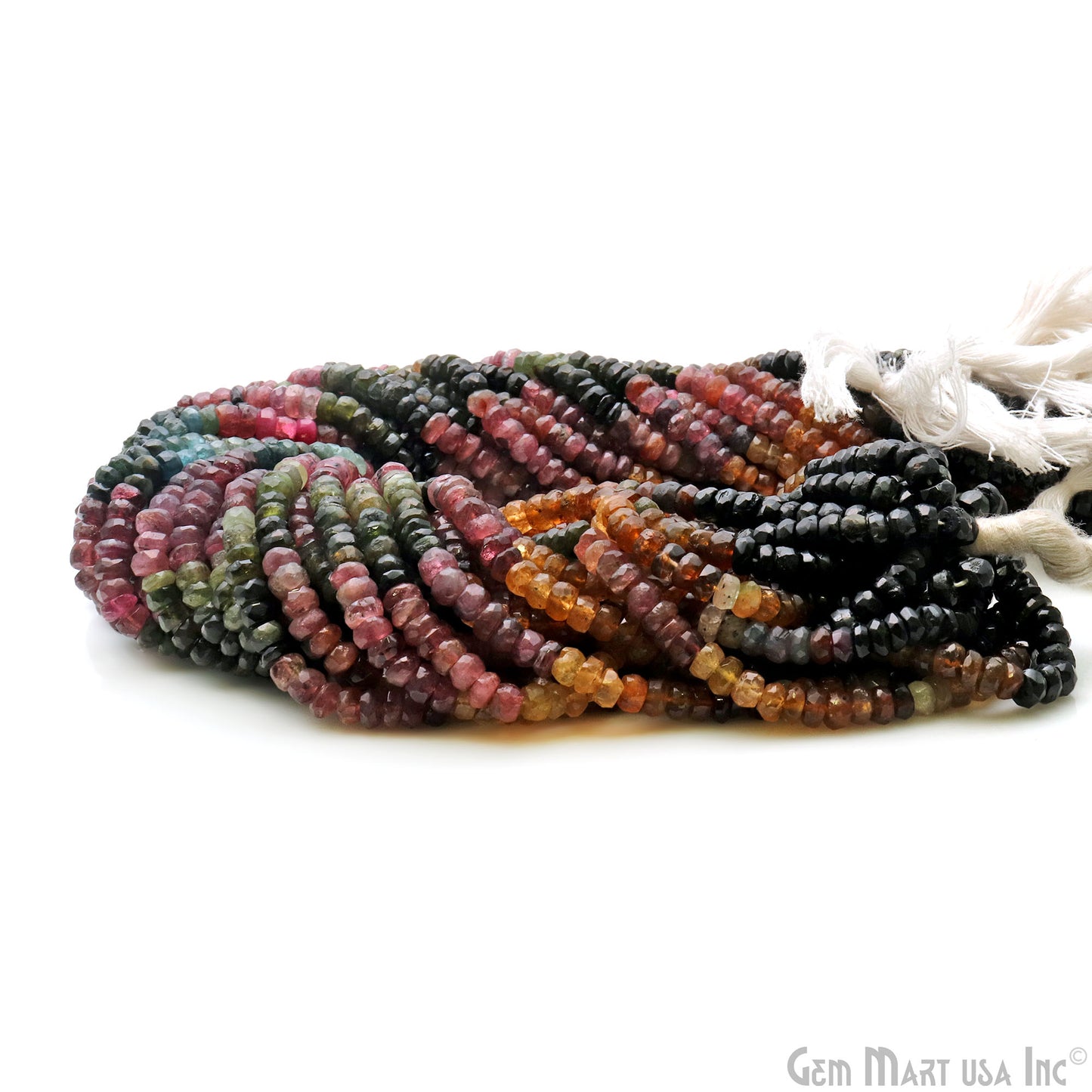 Multi Tourmaline Rondelle Beads, 14 Inch Gemstone Strands, Drilled Strung Nugget Beads, Faceted Round, 4-5mm