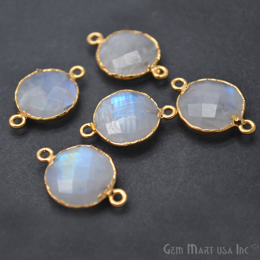 Rainbow Moonstone 14mm Round Gold Electroplated Gemstone Connector (Pick Lot Size) - GemMartUSA