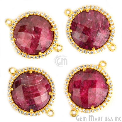 Cubic Zircon Pave 16mm Round Double Bail Gemstone Connector (Pick Your Gemstone) - GemMartUSA