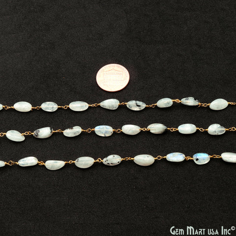 Rainbow Moonstone 8x5mm Tumble Beads Gold Plated Rosary Chain