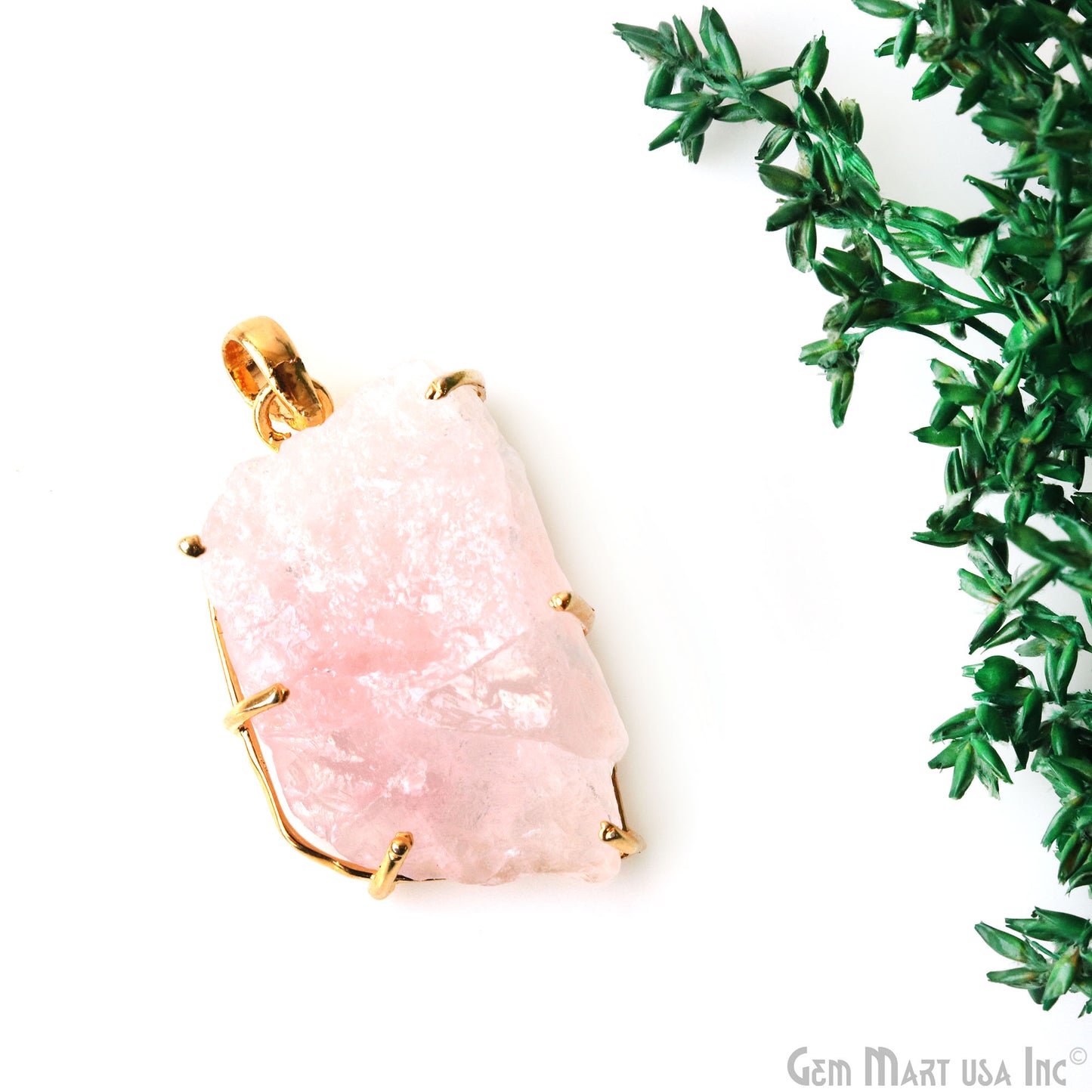 Natural Morganite Organic 37x21mm Gold Plated Prong Setting Single Bail Gemstone Pendant