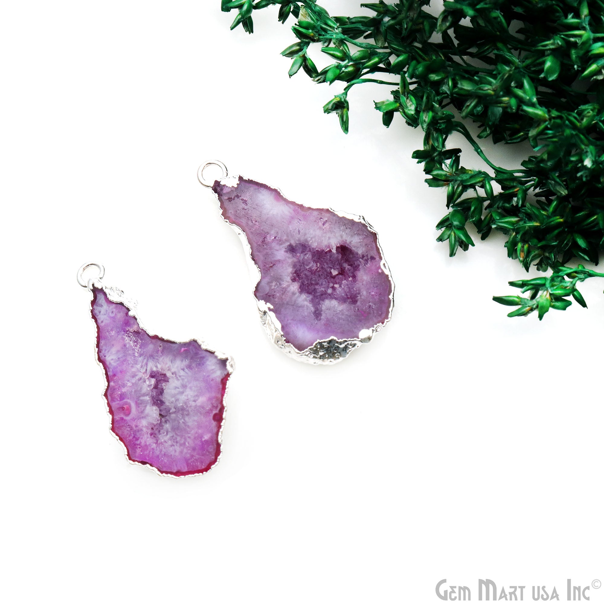 Geode Druzy 35x19mm Organic Silver Electroplated Single Bail Gemstone Earring Connector 1 Pair