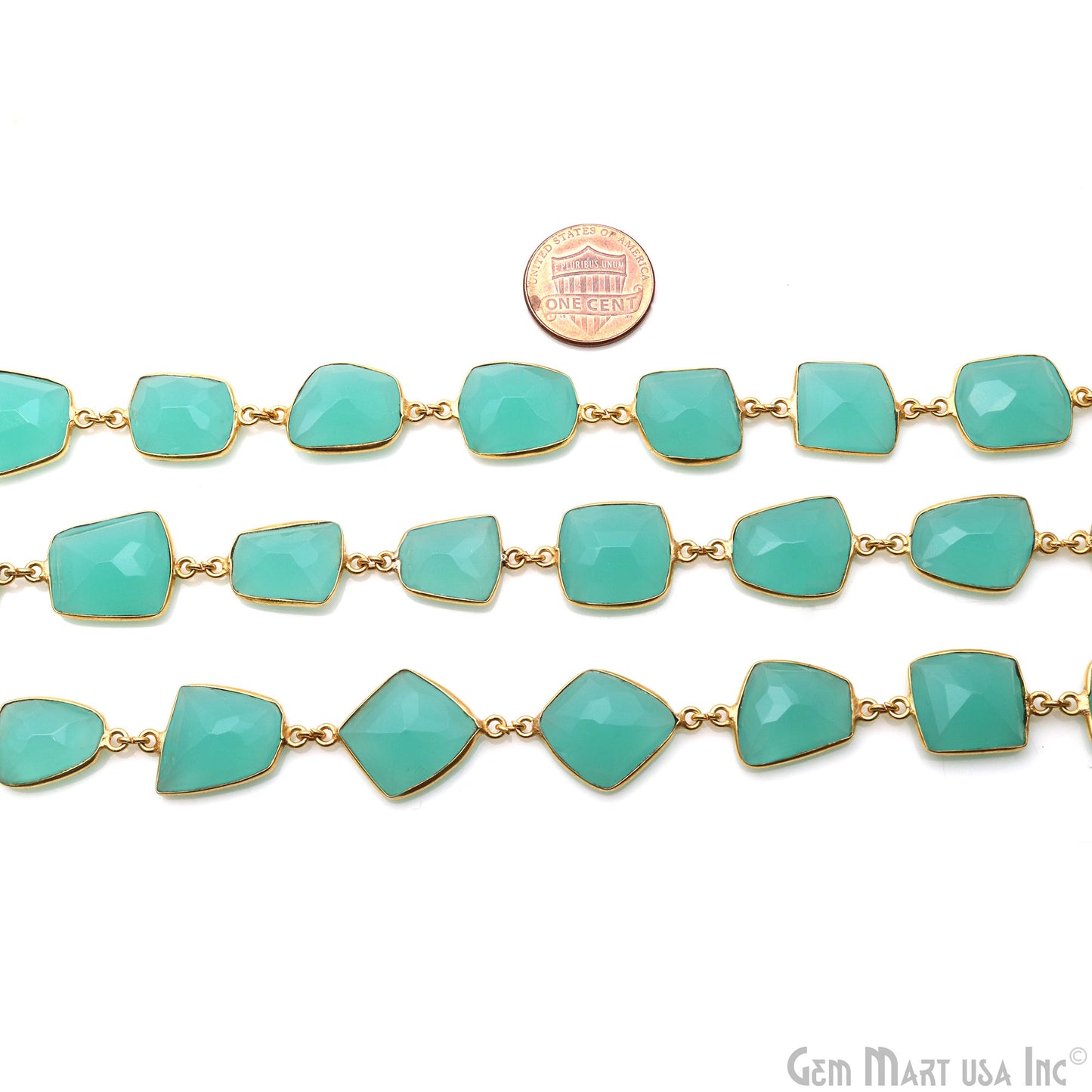 Aqua Chalcedony 10-15mm Free Form Shape Gold Plated Continuous Connector Chains