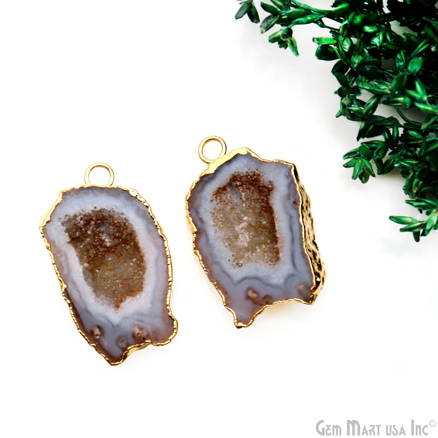 Geode Druzy 32x19mm Organic Gold Electroplated Single Bail Gemstone Earring Connector 1 Pair