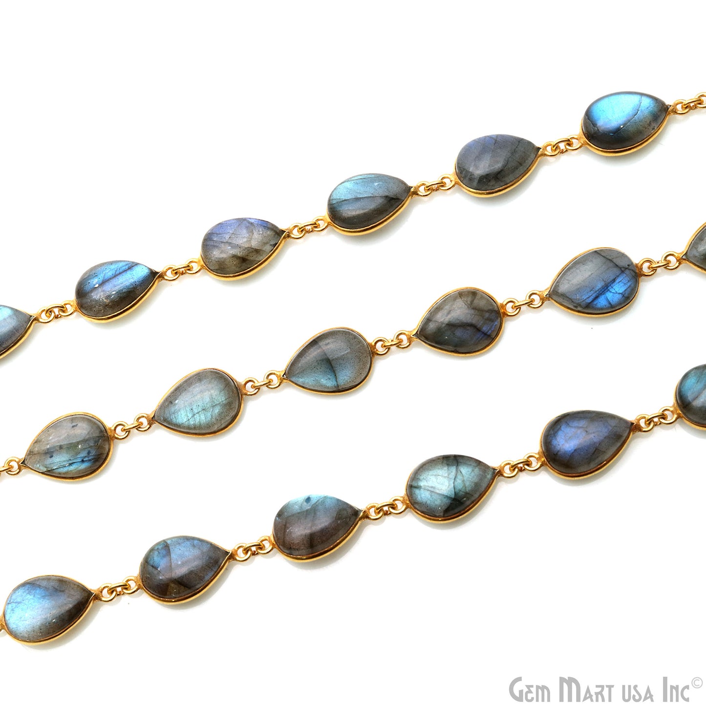 Labradorite Cabochon Pears 10x14mm Gold Plated Continuous Connector Chains