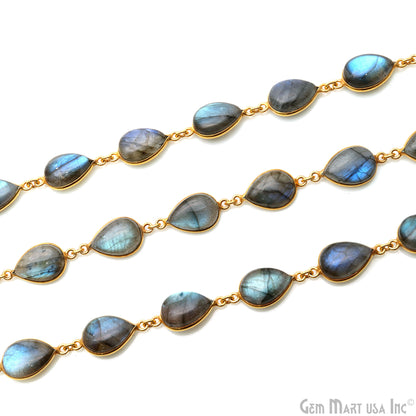 Labradorite Cabochon Pears 10x14mm Gold Plated Continuous Connector Chains