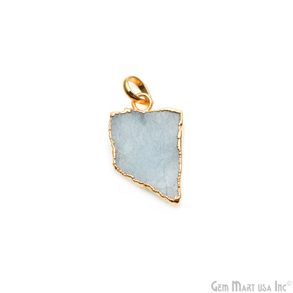 Aquamarine Free Form shape 27x16mm Gold Electroplated Gemstone Single Bail Pendant