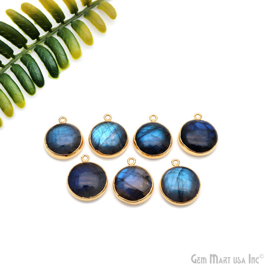 Flashy Labradorite 21x18mm Cabochon Round Single Bail Gold Electroplated Gemstone Connector