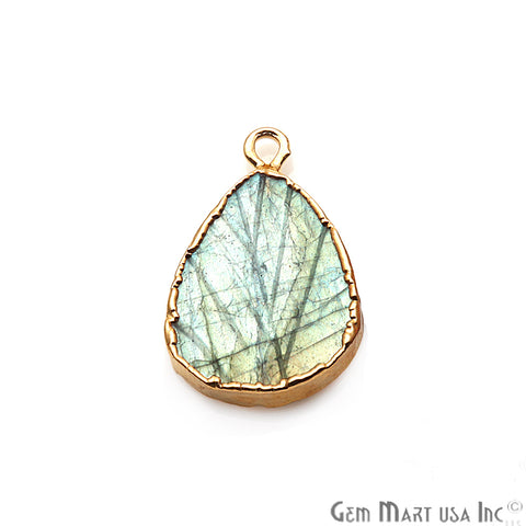 Flashy Labradorite Gemstone 15x21mm Pear Single Bail Gold Edged Connector - GemMartUSA