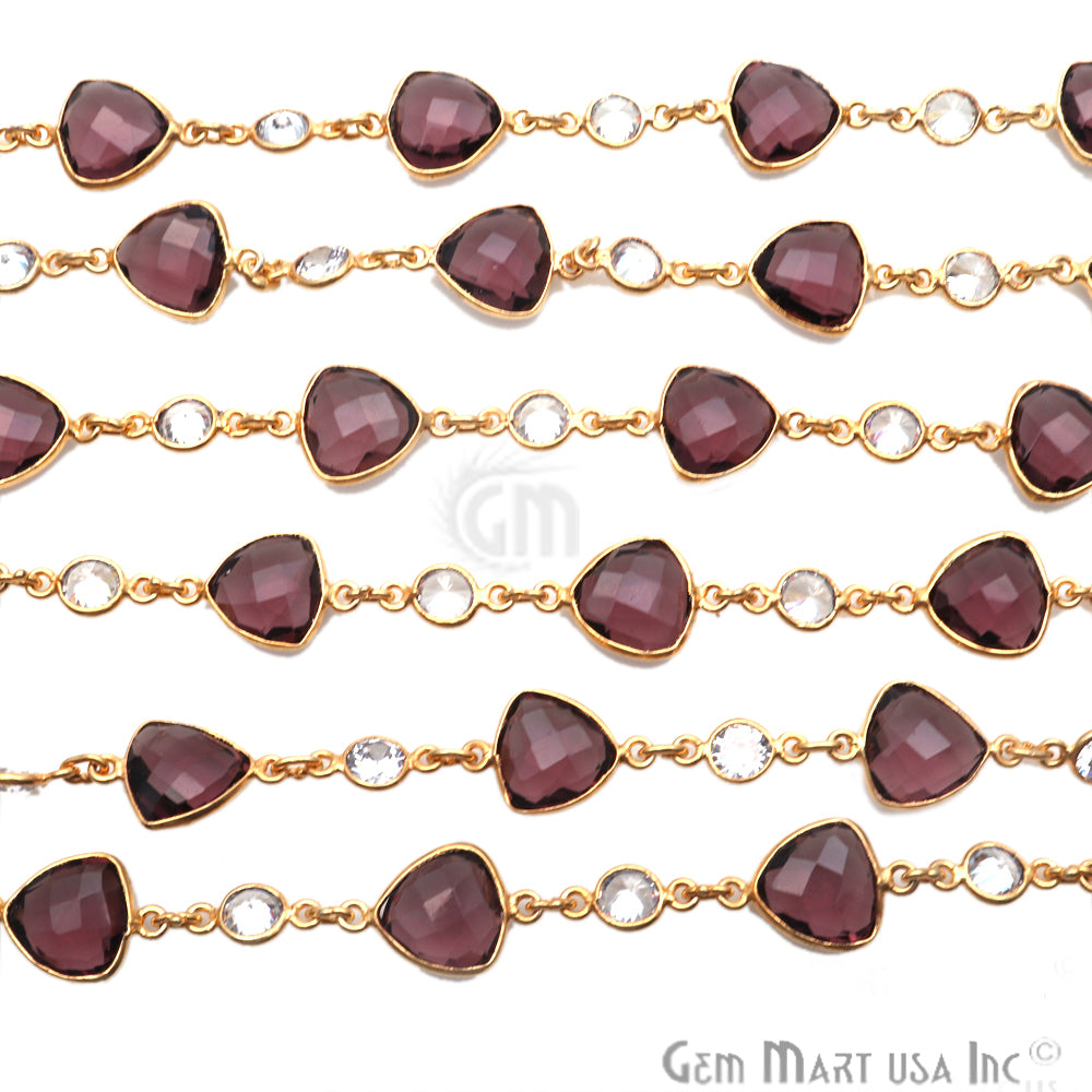 Amethyst & Crystal Gold Plated Bezel Link Continuous Connector Chain - GemMartUSA