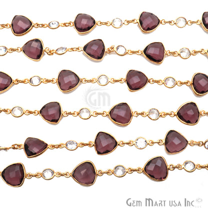 Amethyst & Crystal Gold Plated Bezel Link Continuous Connector Chain - GemMartUSA