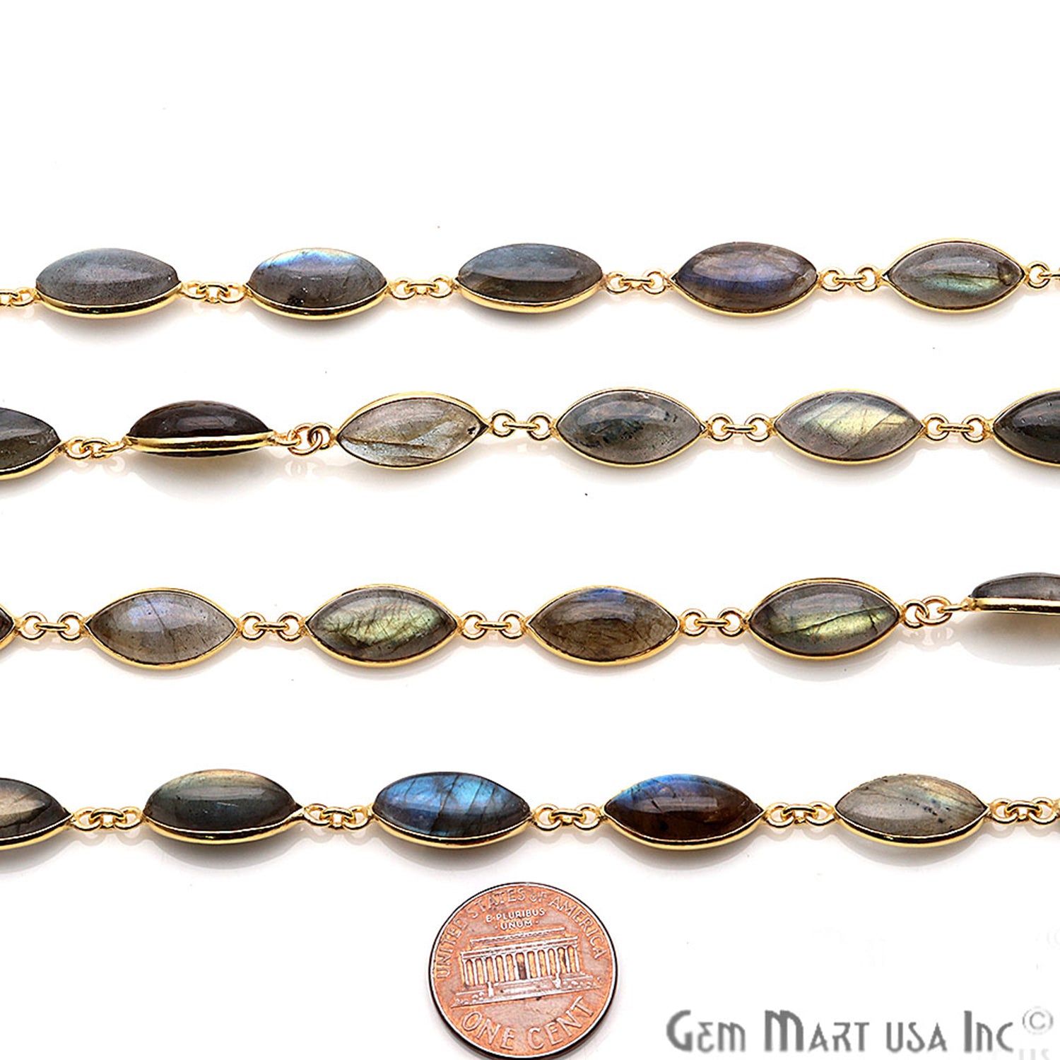 Labradorite 8x16mm Marquise Gold Plated Continuous Connector Chain - GemMartUSA