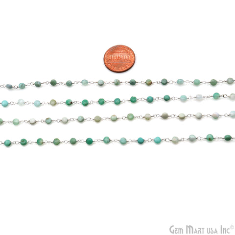 Chrysoprase Faceted Coin 3-4mm Silver Wire Wrapped Rosary Chain