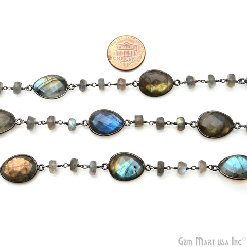 Labradorite Faceted Beads With Pears Bezel Connector Rosary Chain