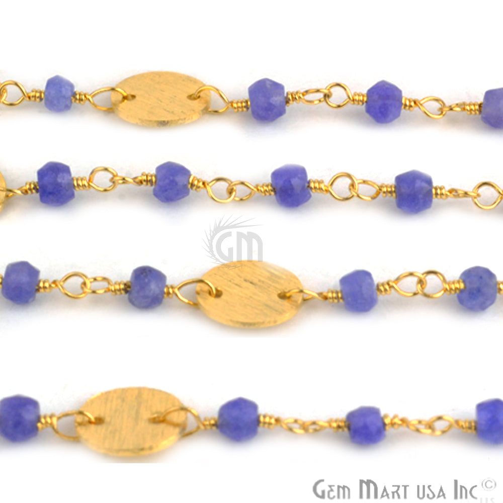 Dyed Sapphire Beads With Round Finding Wire Wrapped Fancy Rosary Chain - GemMartUSA