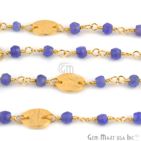 Dyed Sapphire Beads With Round Finding Wire Wrapped Fancy Rosary Chain - GemMartUSA