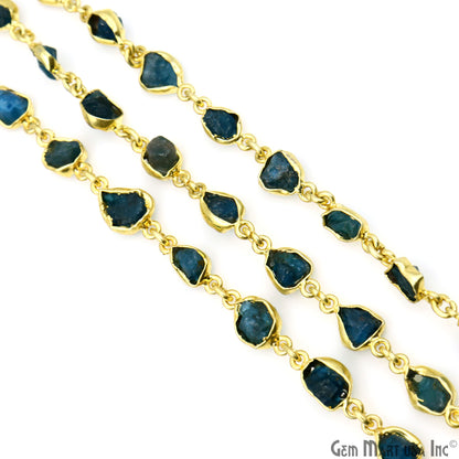 Rough Neon Apatite Organic 10mm Gold Plated Bezel Continuous Connector Chain