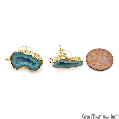 DIY Agate Slice Geode Druzy 14x28mm Gold Electroplated Loop Connector Studs Earrings - GemMartUSA