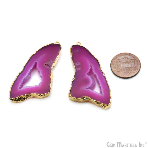 Agate Slice 26x52mm Organic  Gold Electroplated Gemstone Earring Connector 1 Pair