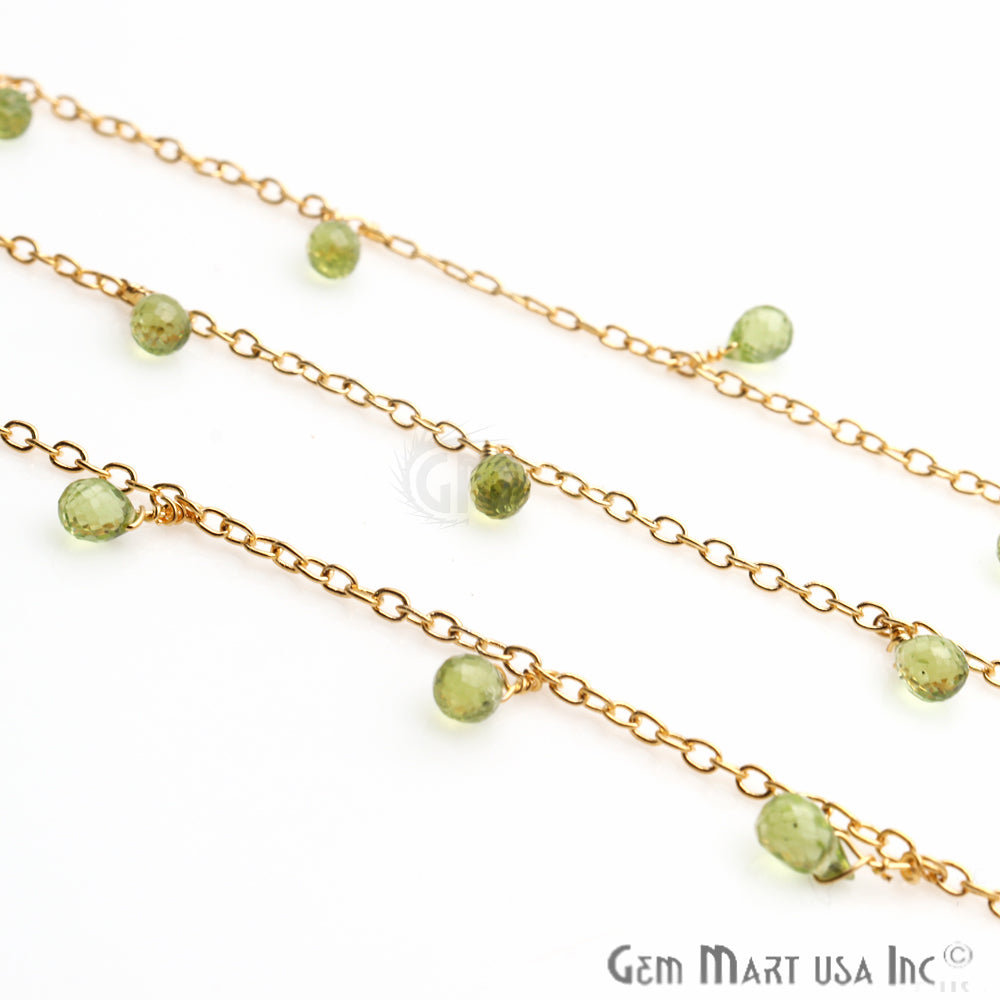 Peridot 5x4mm Beaded Gold Wire Wrapped Dangle Rosary Chain - GemMartUSA