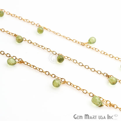 Peridot 5x4mm Beaded Gold Wire Wrapped Dangle Rosary Chain - GemMartUSA