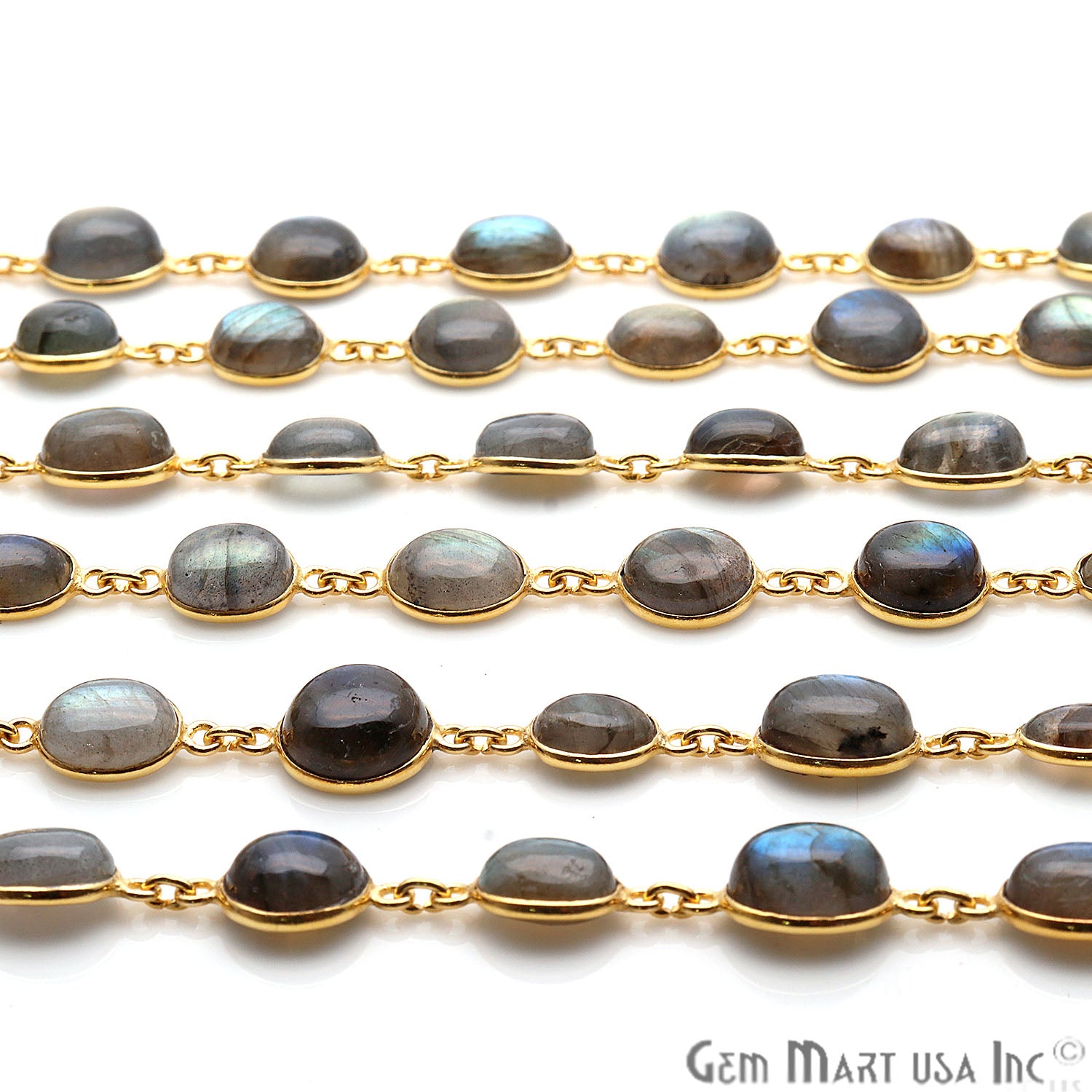 Labradorite Oval And Round 10-15mm Gold Plated Continuous Connector Chain - GemMartUSA