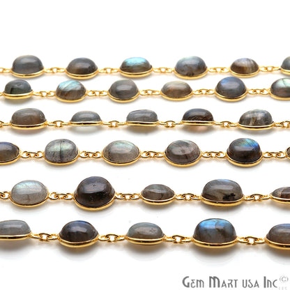 Labradorite Oval And Round 10-15mm Gold Plated Continuous Connector Chain - GemMartUSA