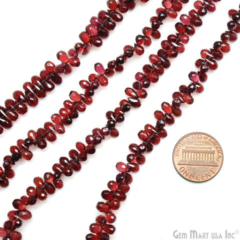 Garnet Teardrop Beads, 10.5 Inch Gemstone Strands, Drilled Strung Briolette Beads, Teardrop Shape, 6x3mm