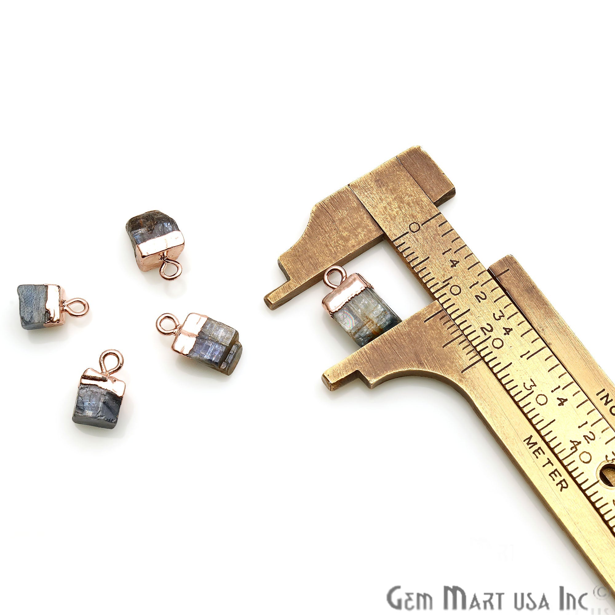 Rough Kyanite Gemstone 16x8mm Organic Rose Gold Edged Connector - GemMartUSA