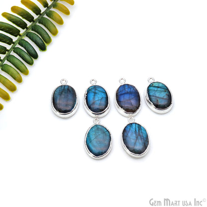 Flashy Labradorite 23x15mm Cabochon Oval Single Bail Silver Electroplated Gemstone Connector